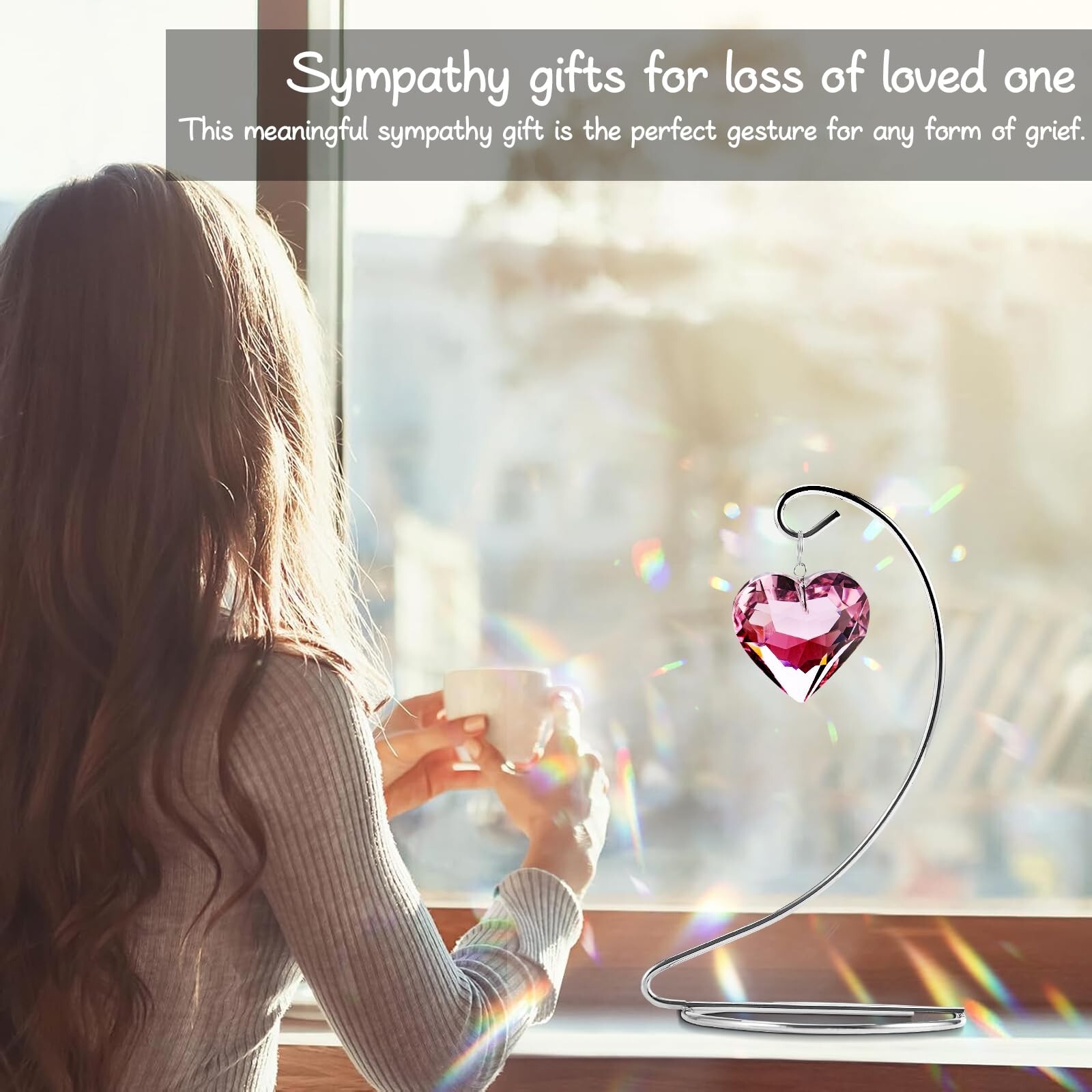 2 Pack Sympathy Gifts for Loss of Loved One,Crystal Heart Hanging Memorial Co…