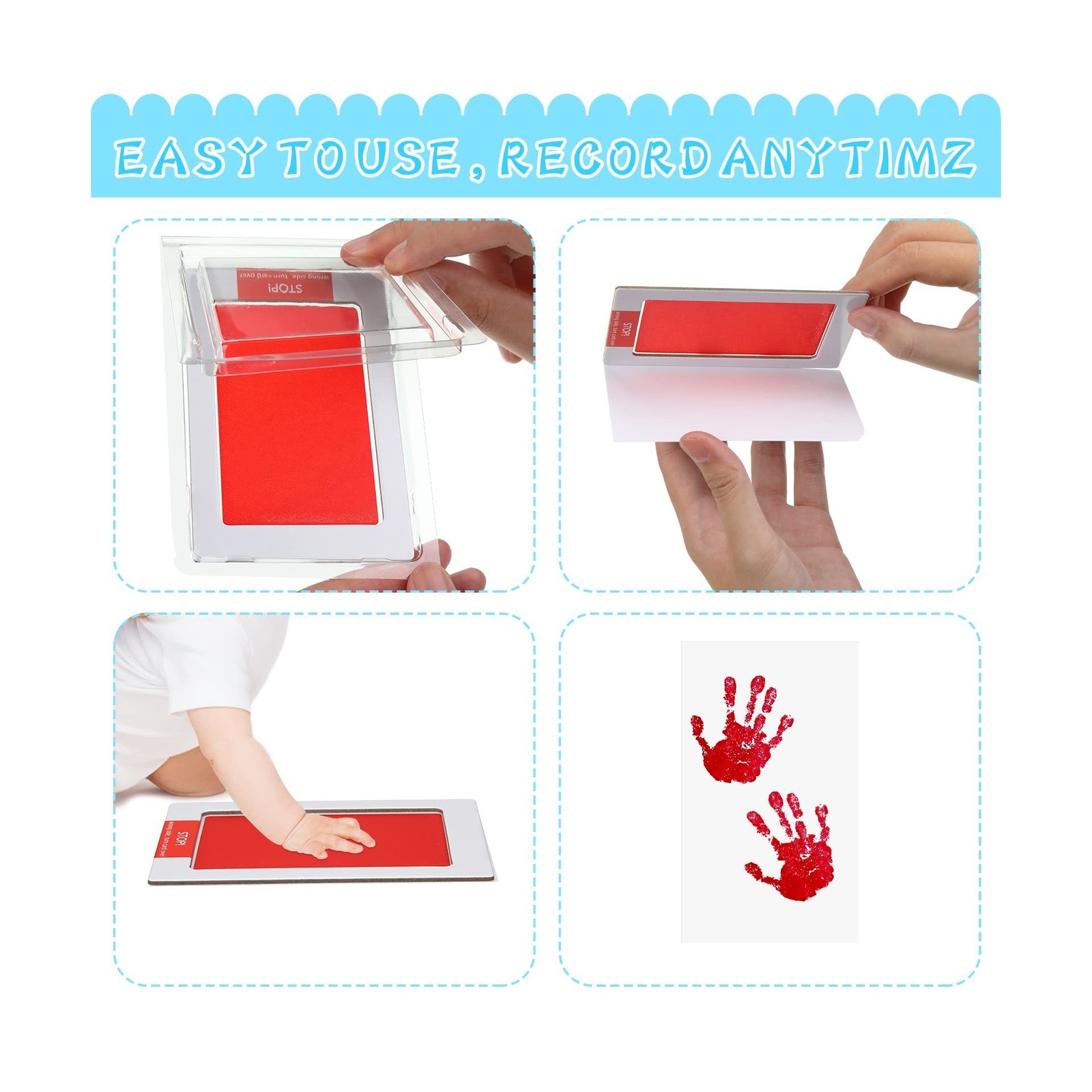Jexine 30 Pcs Baby Inkless Handprint and Footprint Kit Pet Paw Print Stamp Ki…