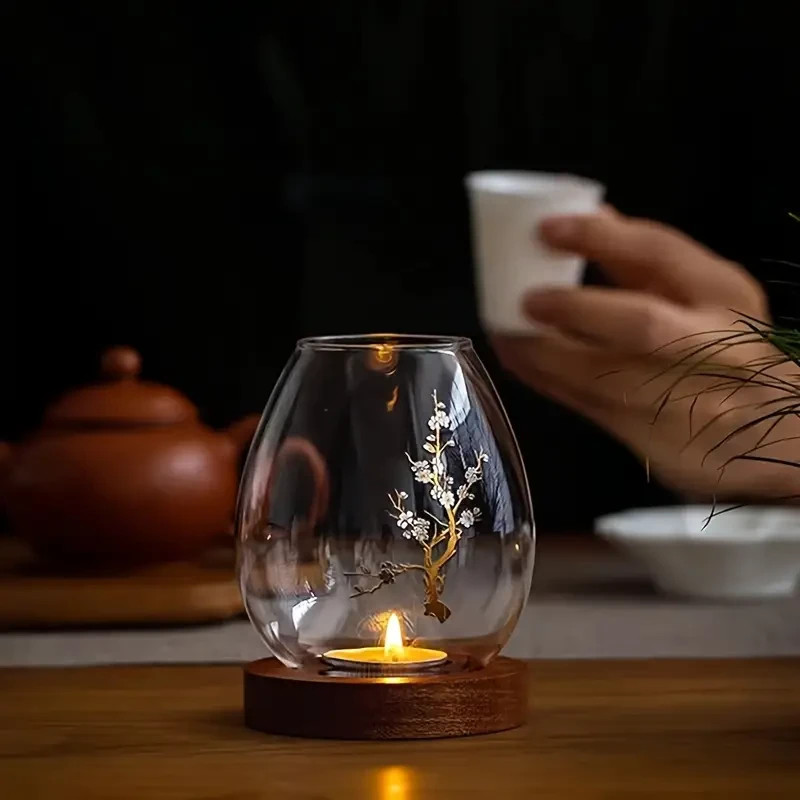 Gentle Light Memorial – Glass Candle Holder with Wooden Base