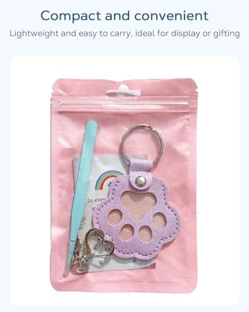 Cat & Dog Hair Keychain, Leather Dog Paw Hair Holder Fur Set of One Purple