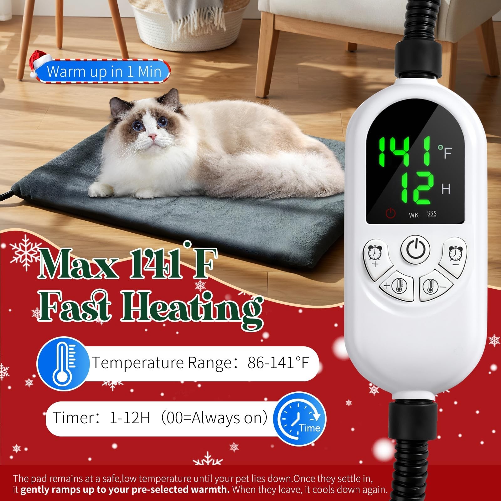 Outdoor Pet Heating Pad 18×28 Inch, Safe Heated Pad for Dogs and Cats with 12…