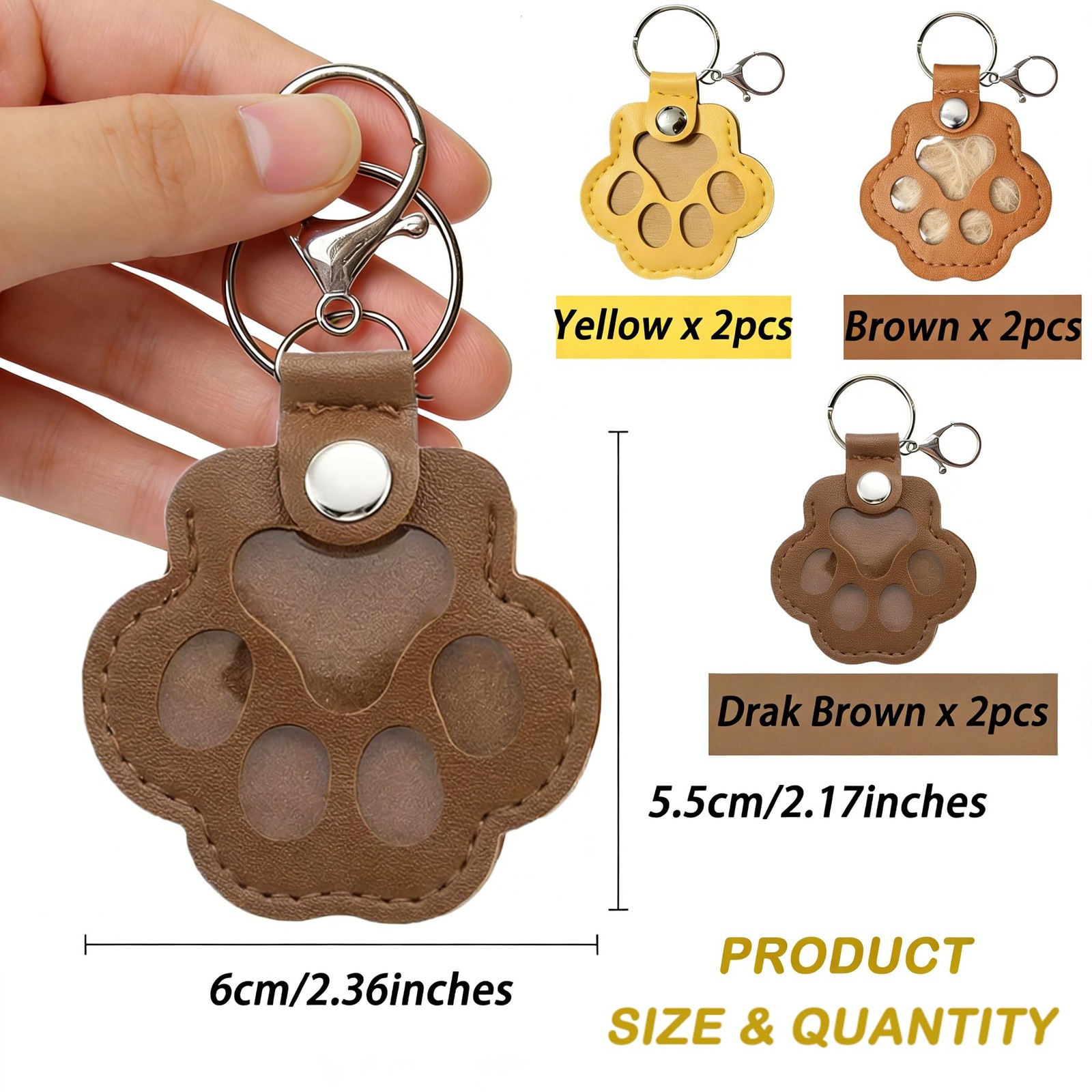 6 Pcs Pet Fur Keepsake Keychain, Leather Dog Hair Collector Cat Fur Storage K…