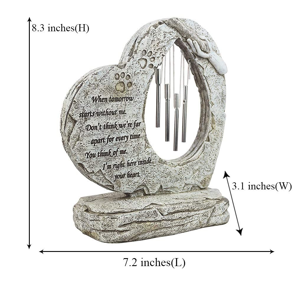 Heart Pet Memorial Stones for Dogs with Wind Chimes, Paw Prints Headstones Gr…