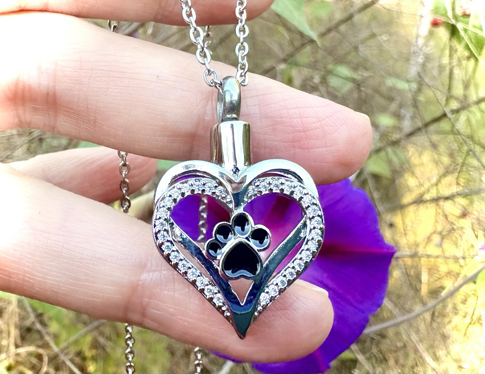 Pet Cremation Jewelry Necklace Pendant Urn Holds Ash Paw Print Dog Cat Heart