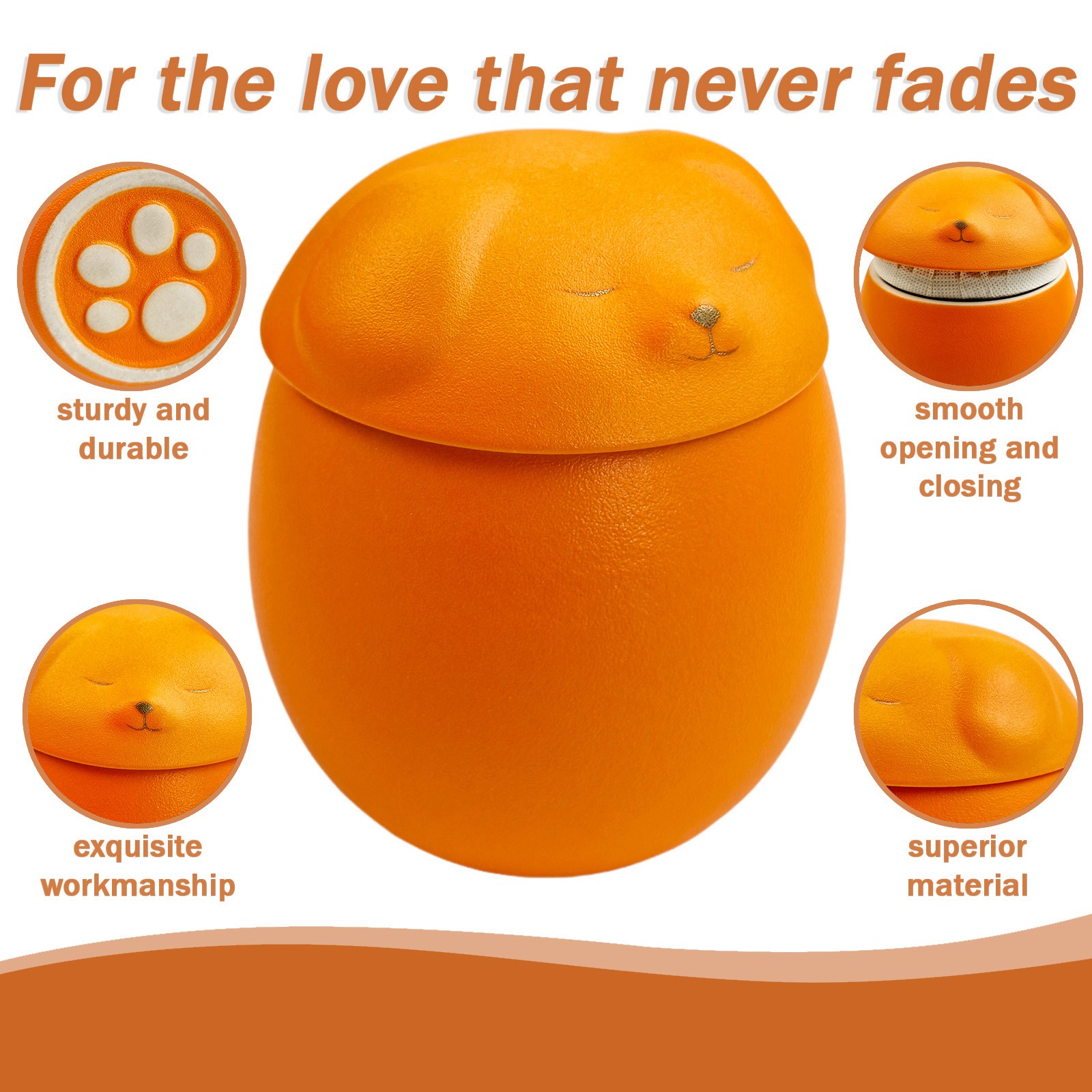 Smiley Dog Shaped Orange Pet Urn 4.9×4.3 inches For Small Dog And Cat Ashes