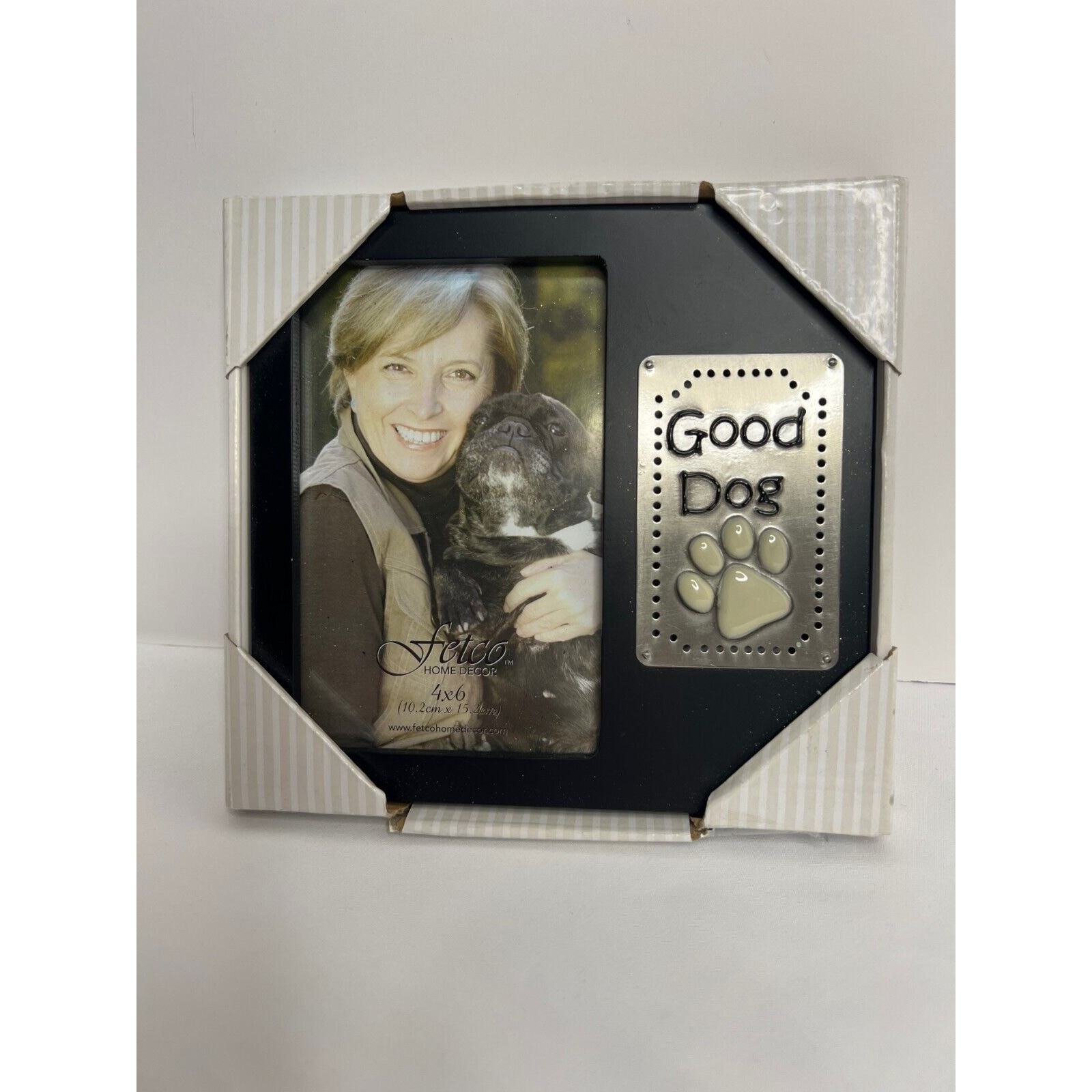 Fetco 4X6 Good Dog Picture Frame Black Metal Pawprint Pet Memorial NWT