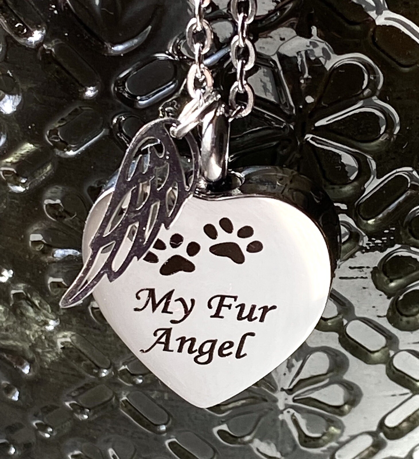 Pet Cremation Ash Necklace My Fur Angel Wing Charm Pendant Urn Paw Dog Cat Heart