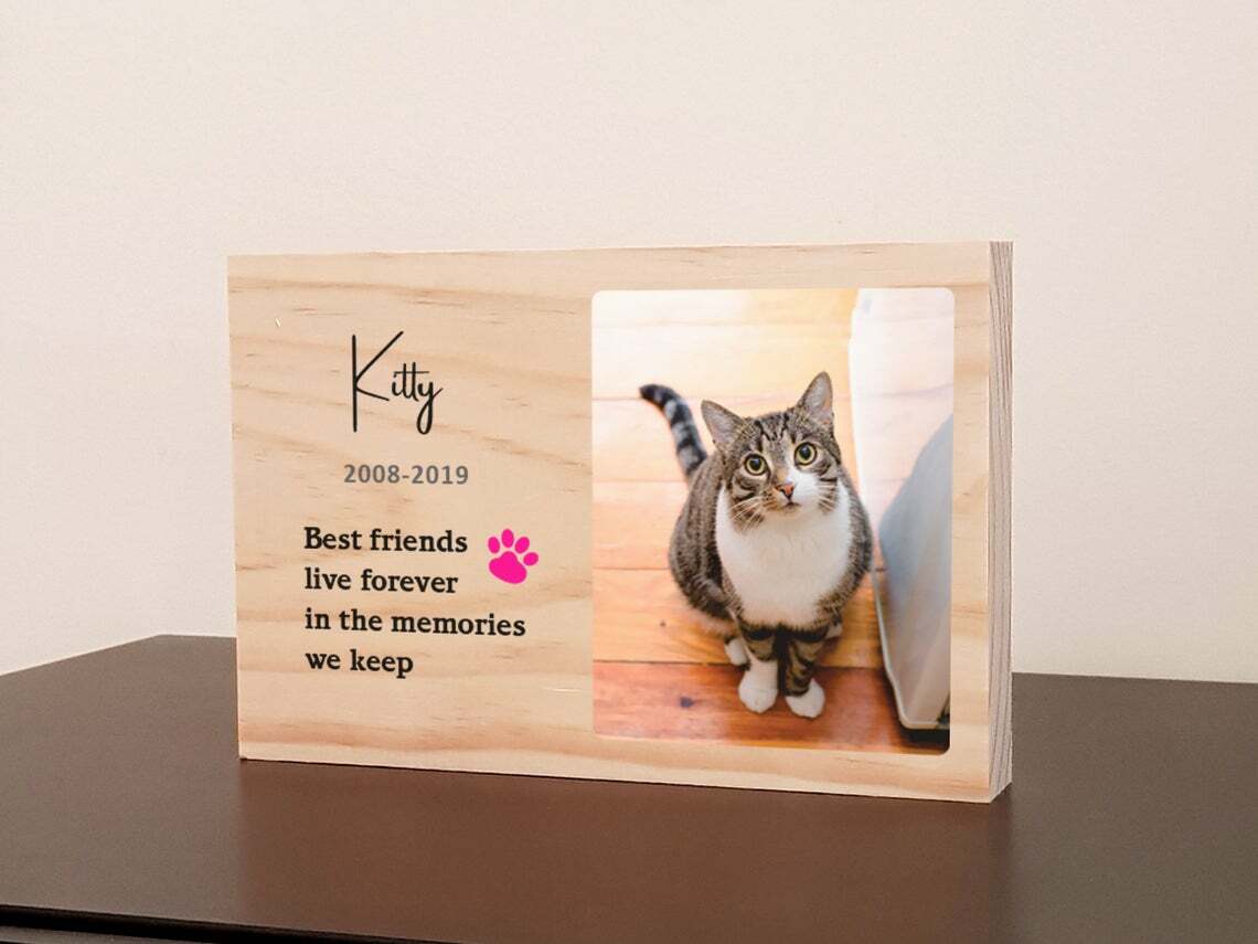 Personalised Pet loss Memorial Photo RIP Plaque Wooden block Dog Cat Horse Gift