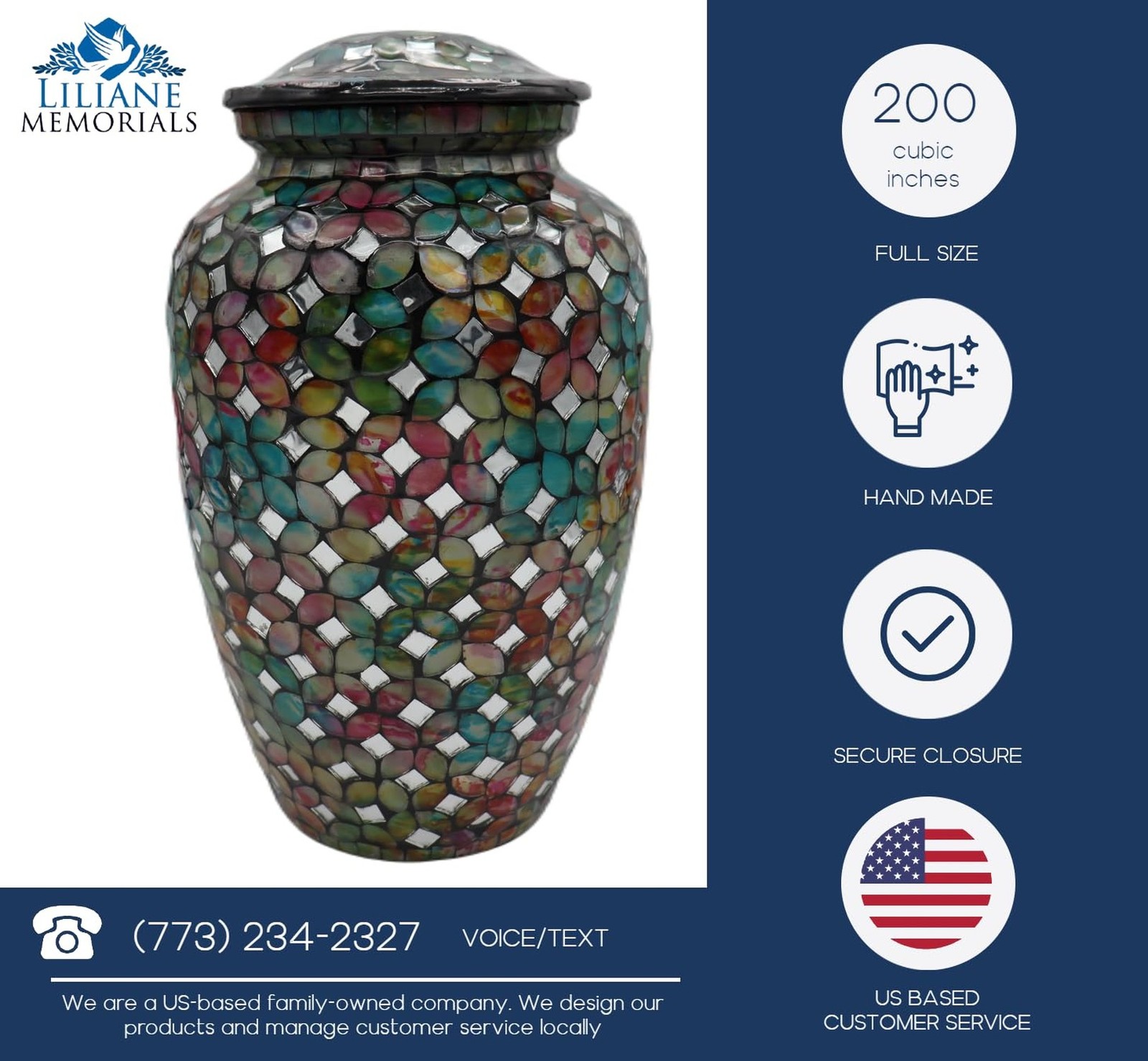 Mosaic Glass Cremation Urn – Hand Made Funeral Urn for Human Ashes – Large Ad…