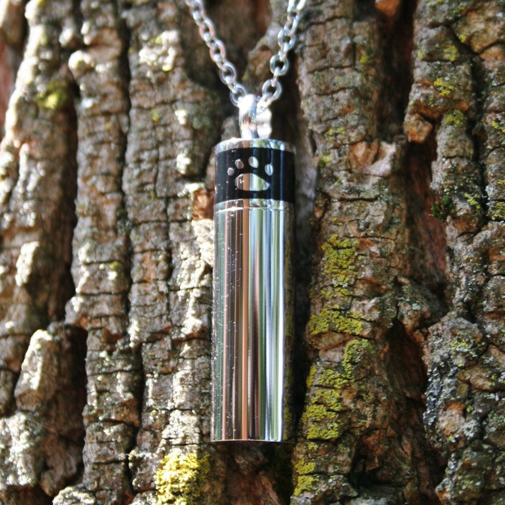 Men’s Pet Cremation Necklace Pendant Urn LARGE VIAL for Ashes Dog Cat Paw Print