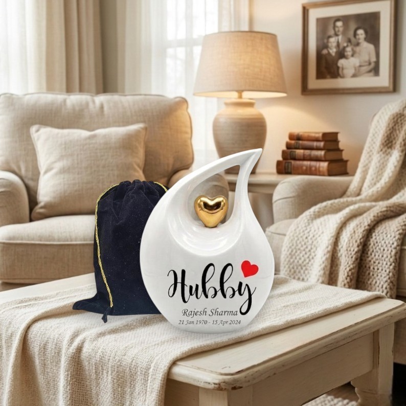 Personalized “Hubby” Teardrop Aluminum Cremation Urn Adult Human Ashes Urns