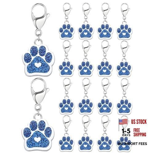 Dreuyet 18 Pcs Paw Print Keychains Glitter Animal Cat Dog Claw Blue Heart