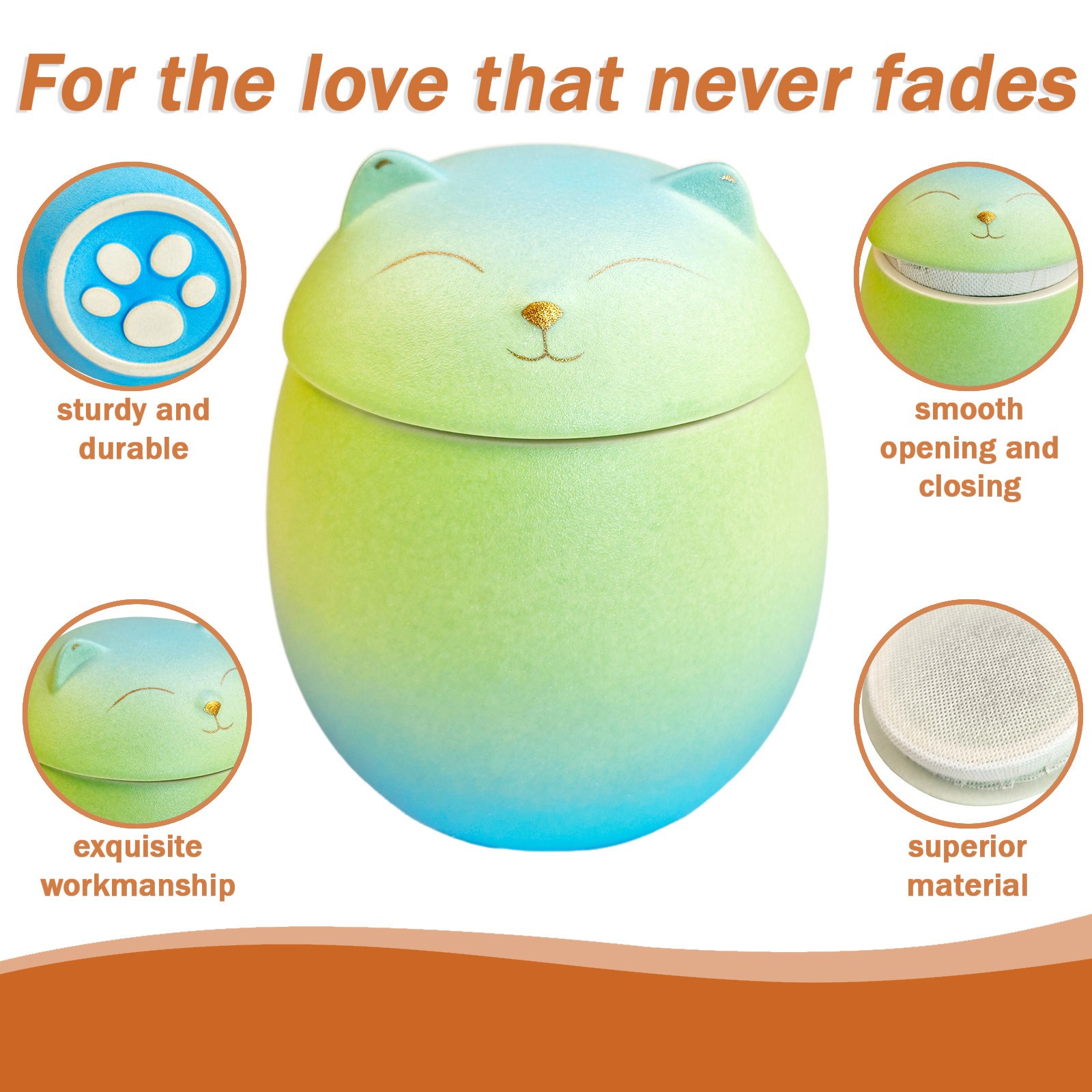 Blue-Green Gradient L Smiley Cat Shaped Pet Urn For Small Dog And Cat Ashes