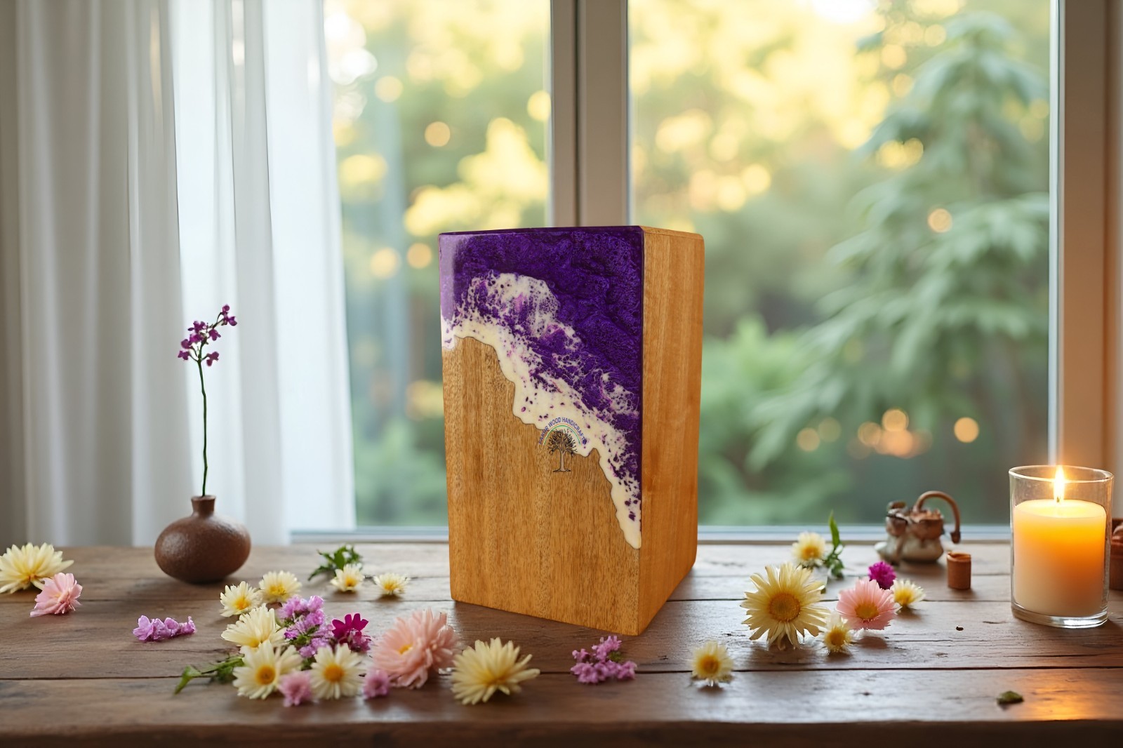 Wooden & Epoxy Resin Cremation Urn – Large Funeral Urn for Adult Pet Ashes,Human