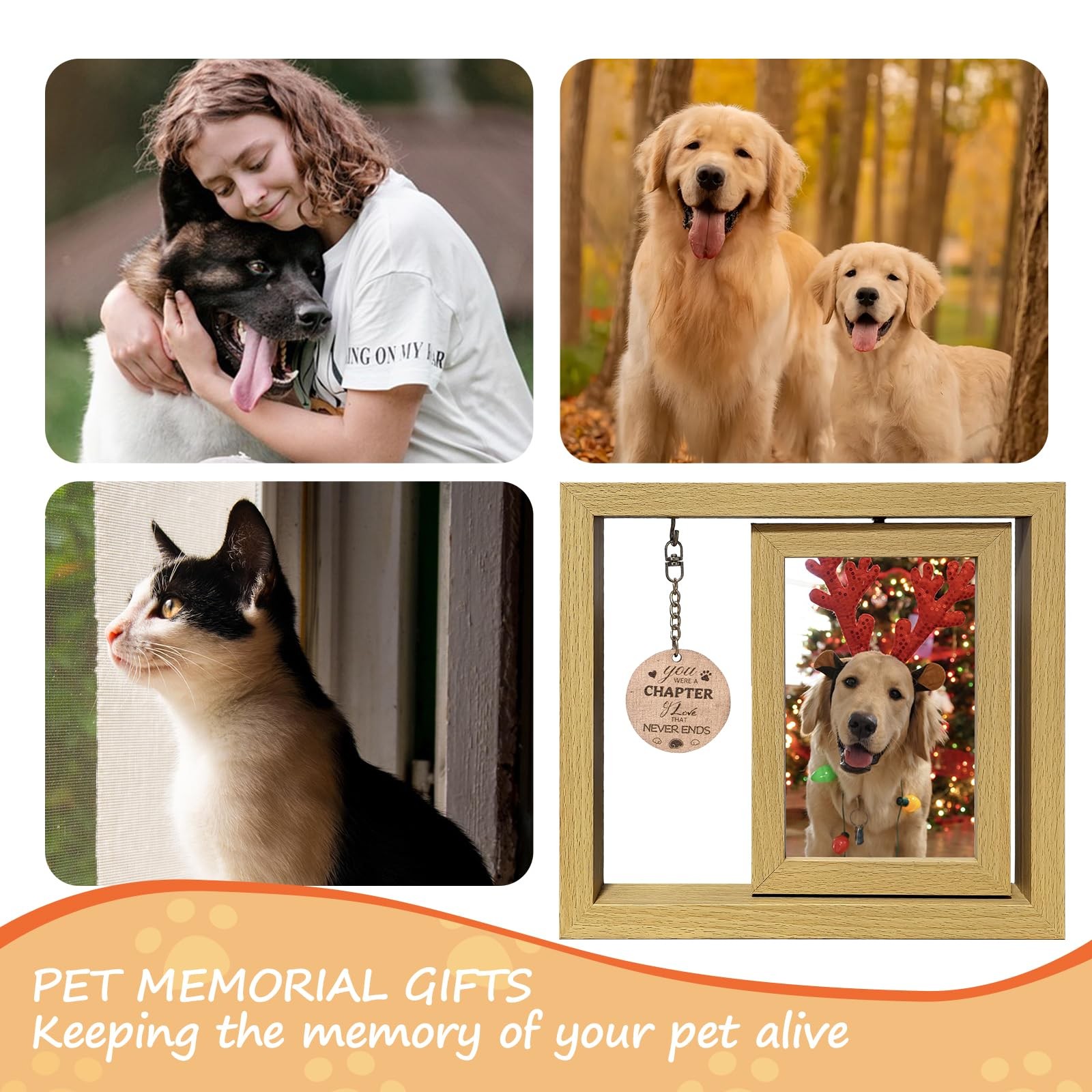 Komkoc Handcrafted Wooden Dog Memorial Picture Rotating Frame For 4X6 Photos-