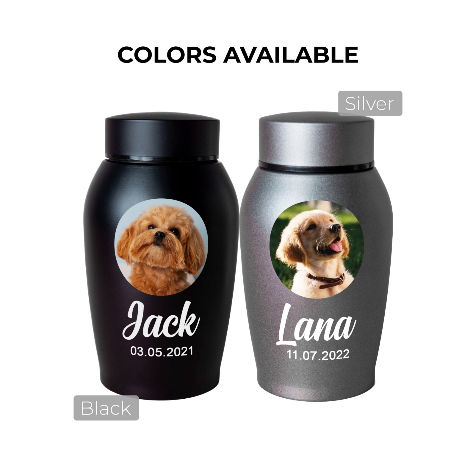 Custom pet photo urn for dogs ashes, personalized dog memorial cremation urn
