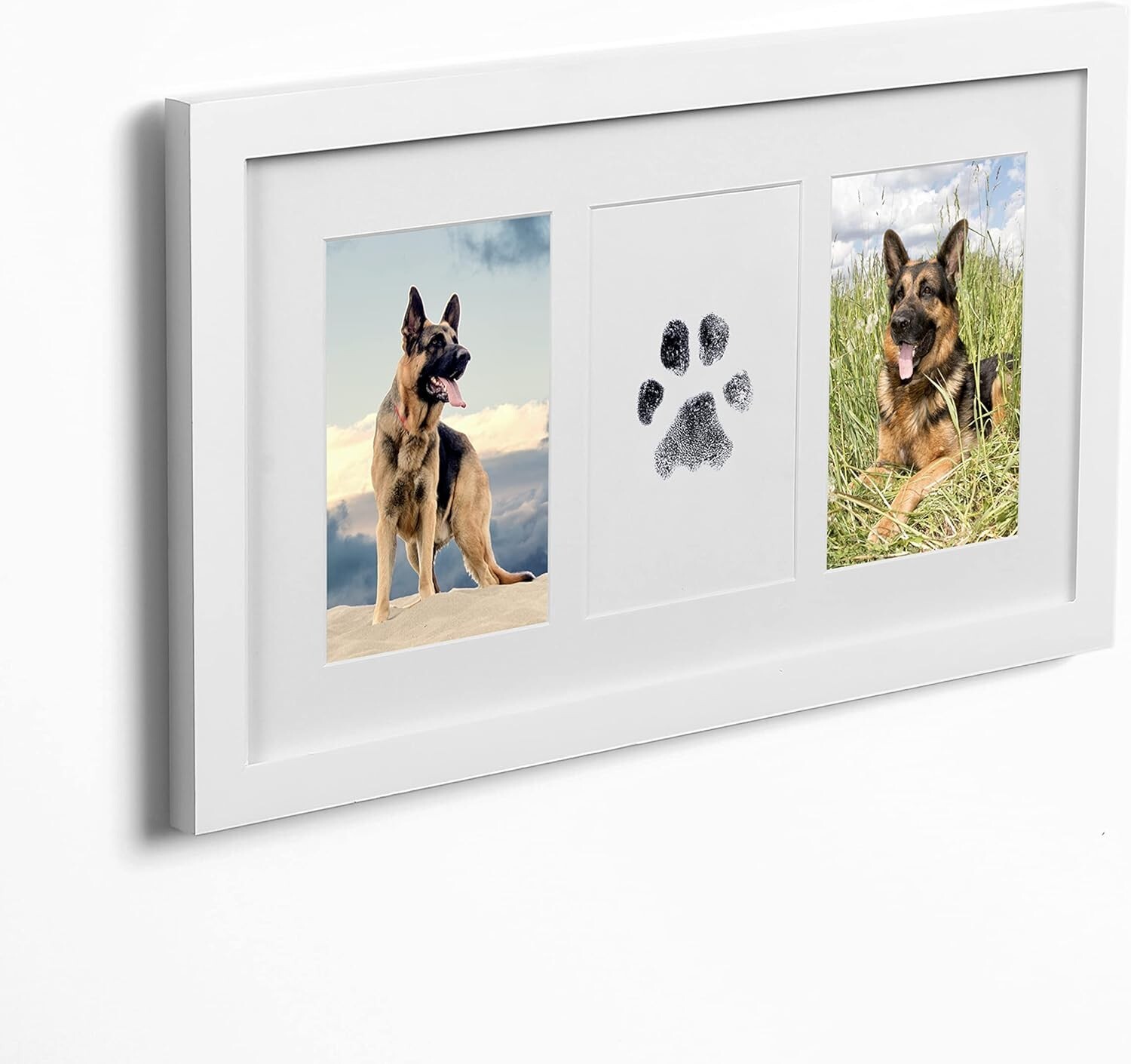 Thoughtful Pet Memorial Frame: Double Picture Display with Large Ink Pad – White