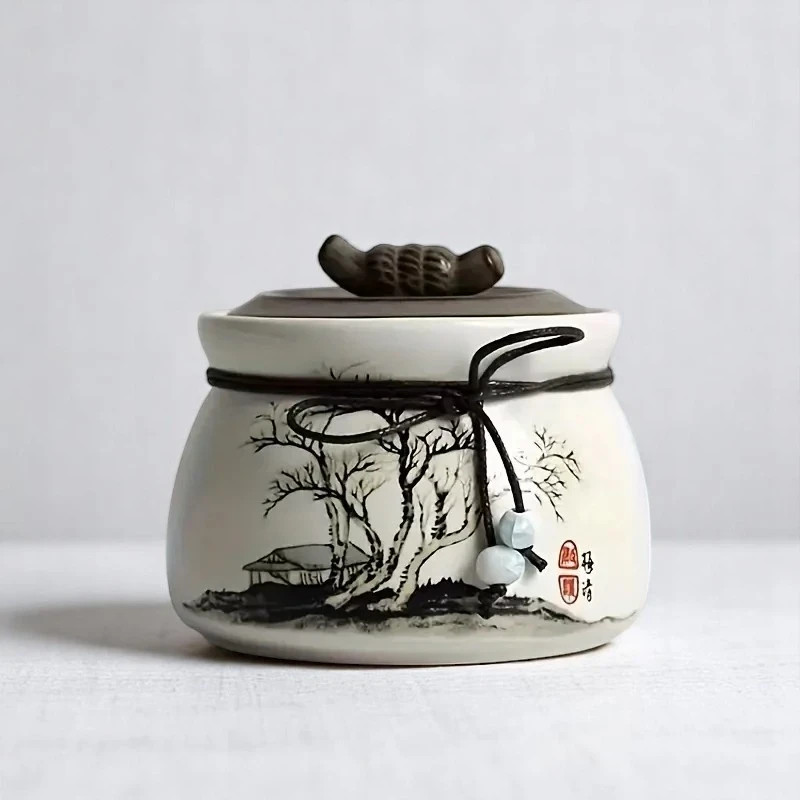 Tranquil Grove Pet Urn for Ashes – Hand-Painted Ceramic Memorial Jar for Dogs