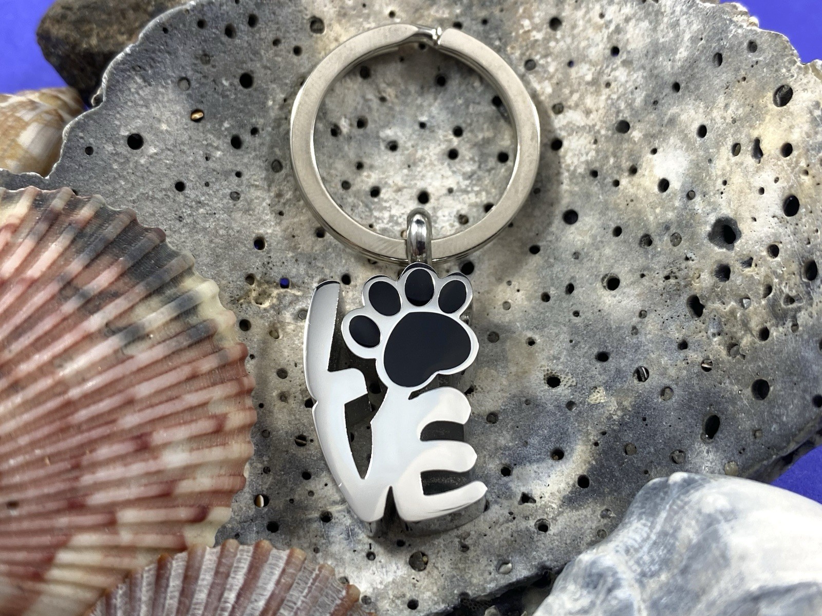 Pet Cremation Pendant Urn Keychain 1″ Key Ring Dog Cat Ashes LOVE Pawprint Word