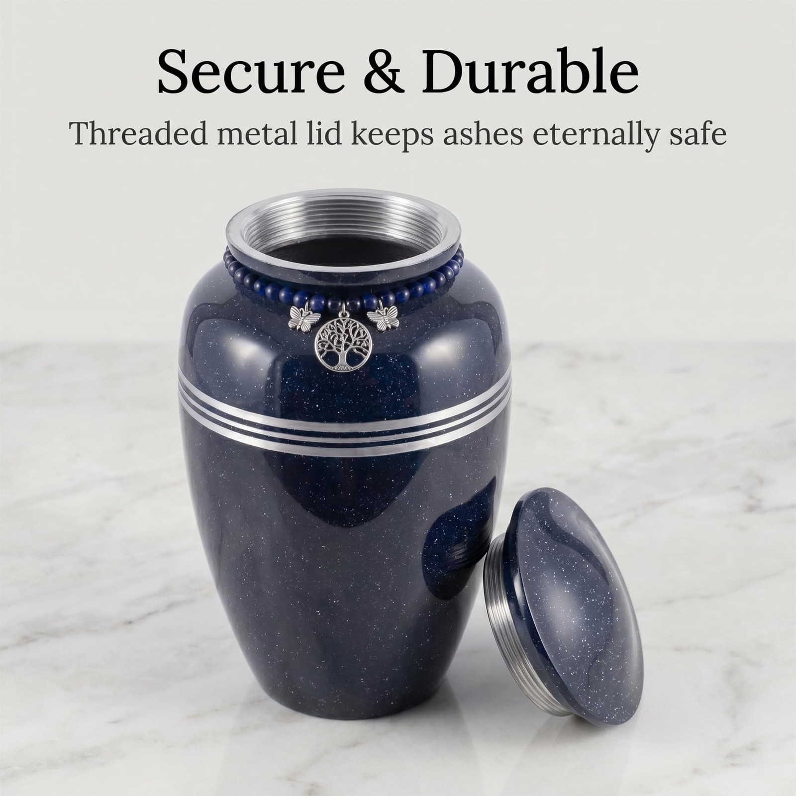 Cremation Urns for Human Ashes Adult Female/Male— Midnight Blue Metal Urn