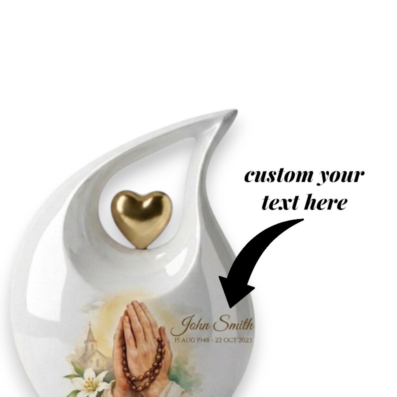 Personalized Praying Hand Aluminum Cremation Urn Adult Human Ashes for Men Women