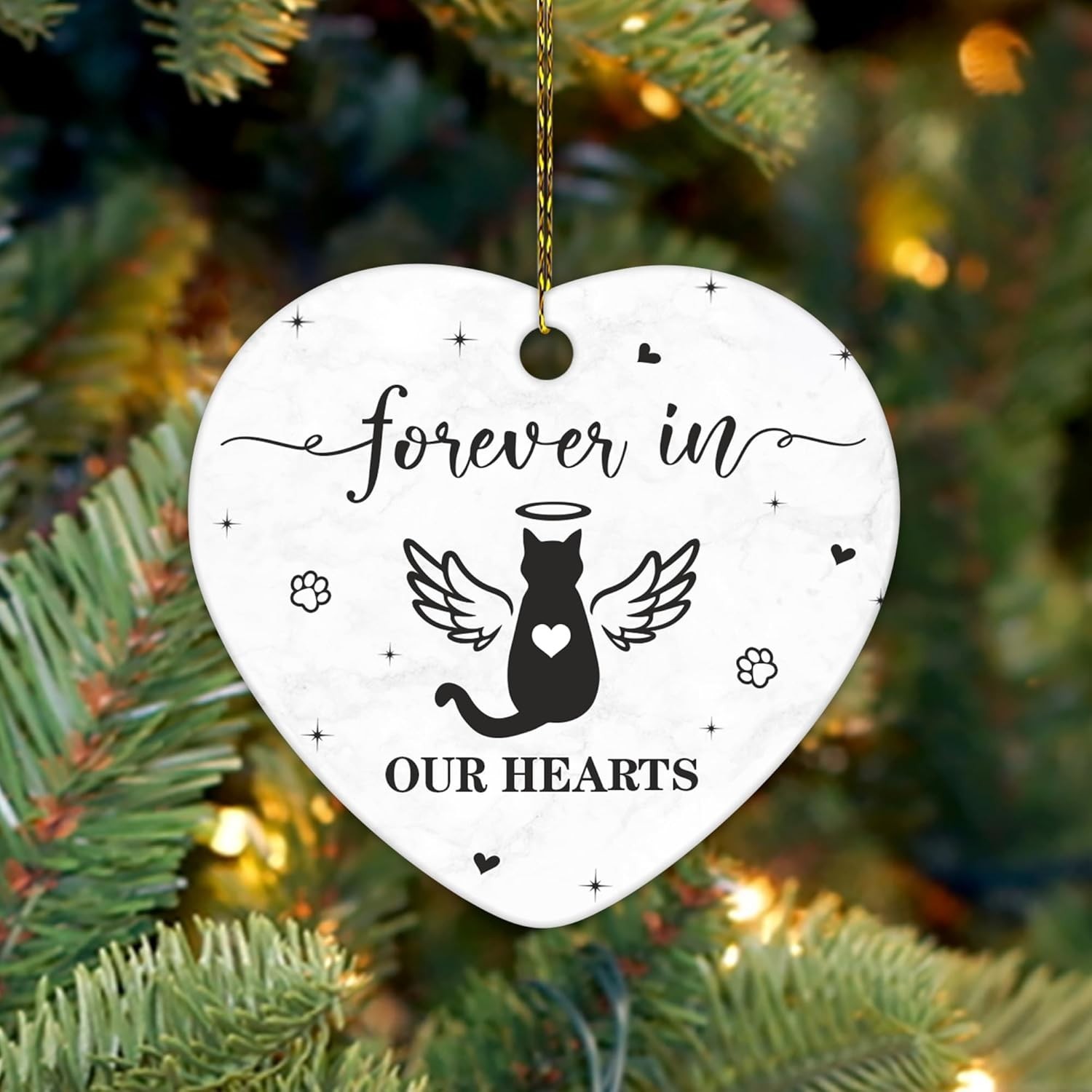 Cat Memorial Heart Ornament – Ceramic Pet Loss Keepsake with Angel Wings – Fo…