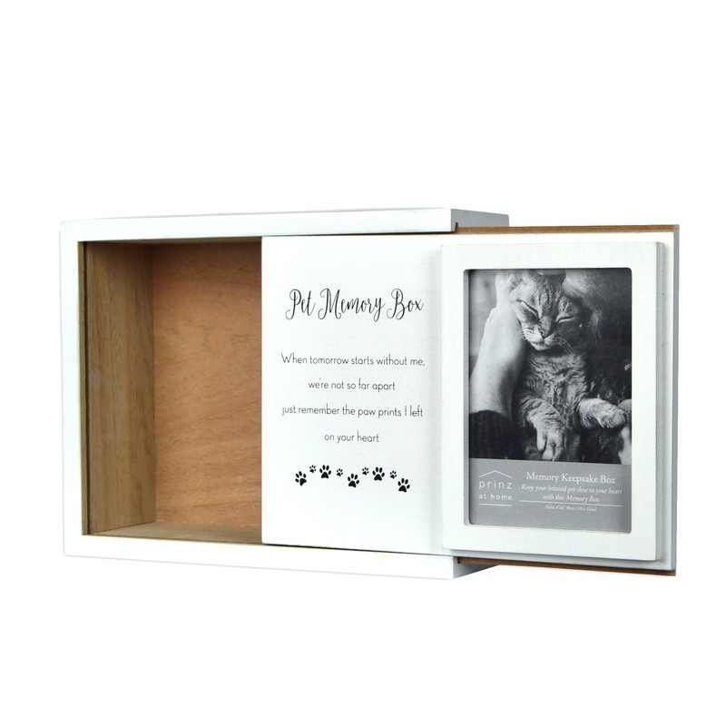 Pet Keepsake Memory Box Cat Remembrance Photo Display Slide Lid Paw Prints New