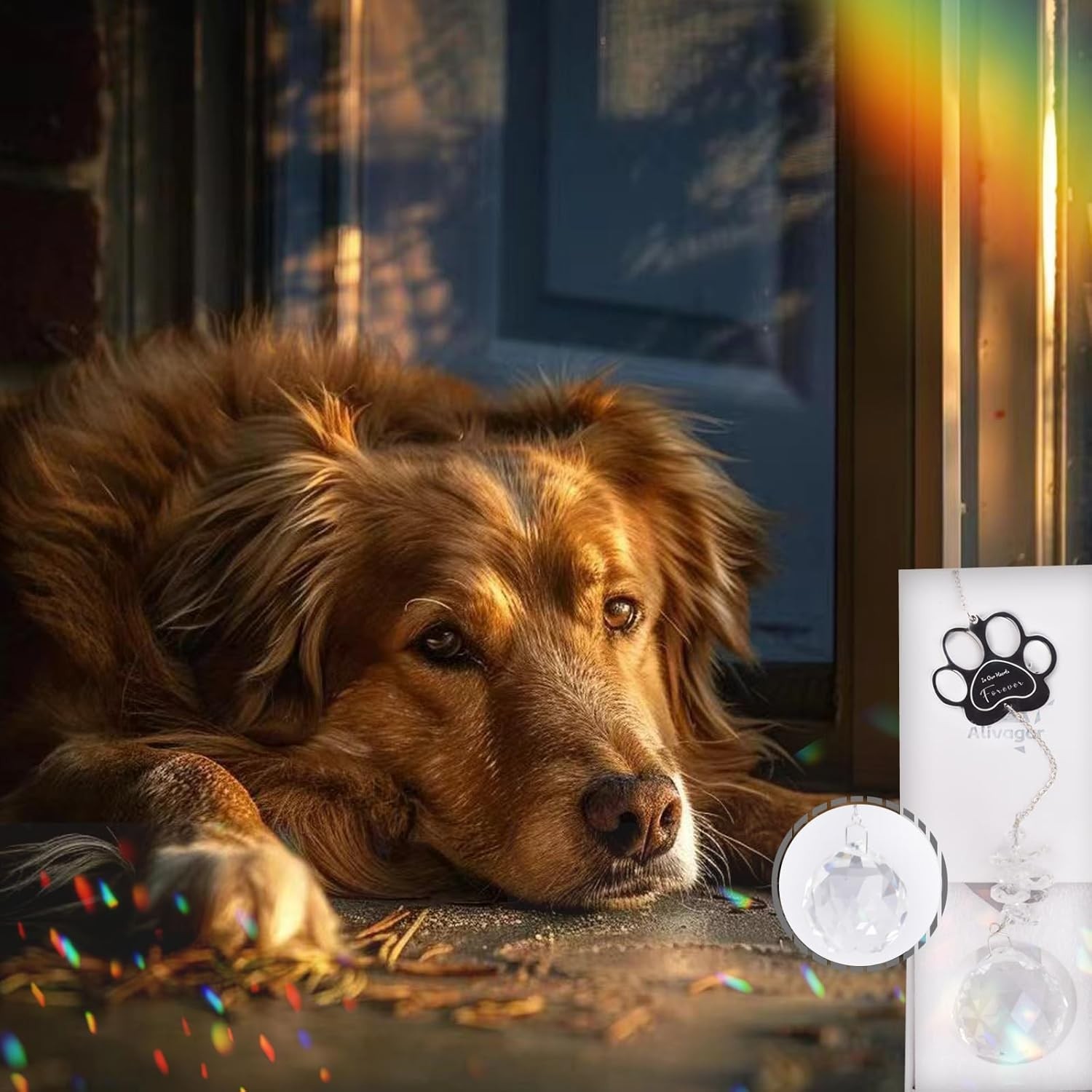 Dog Memorial Gifts, Paw Print Sun Catcher Dogs Cats Pet Remembrance Crystal Ball