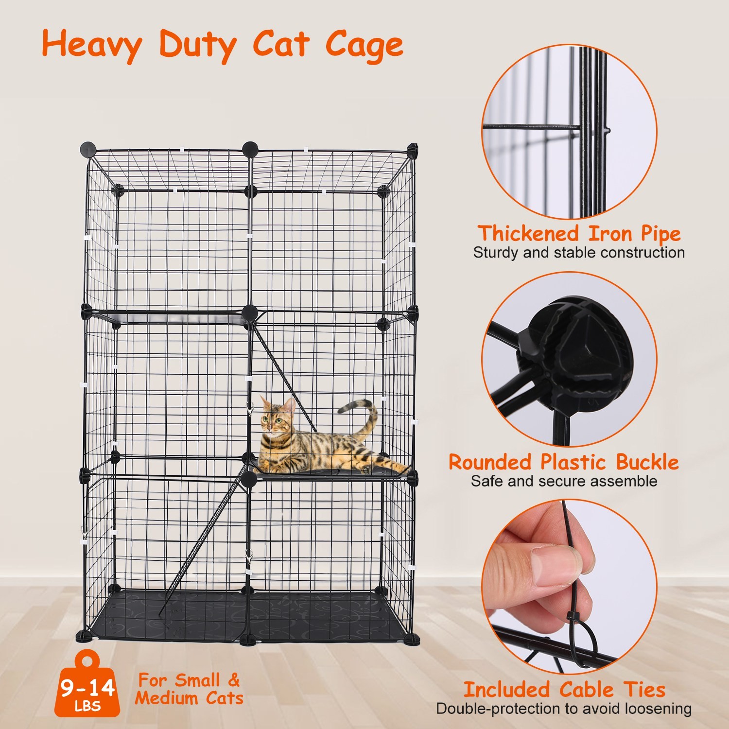 3 Tier Cat Playpen Cage Metal Indoor Cat House Detachable Kitten House With 3 Do