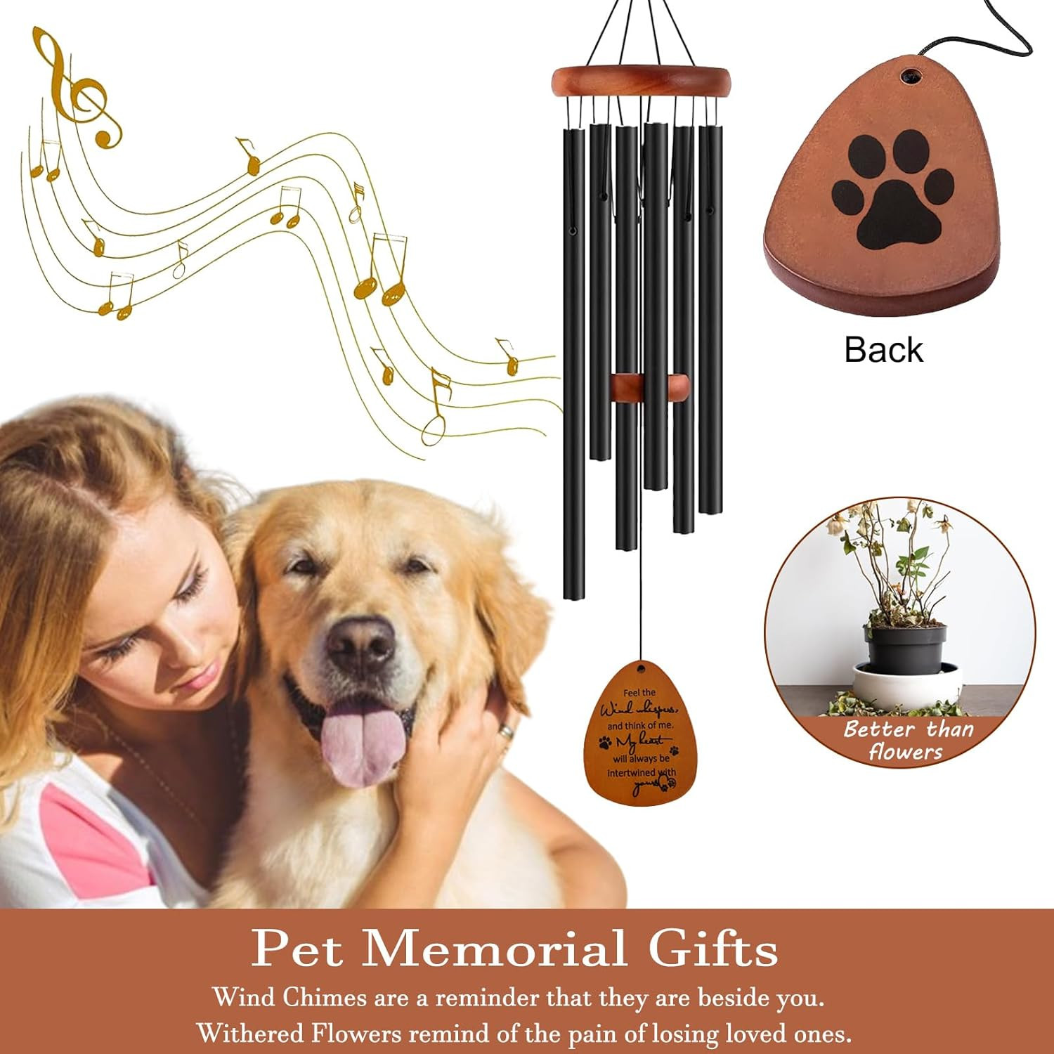 Dog Memorial Gifts for Loss of Dog, 26″ Pet Memorial Wind Chime, Pet Loss Sympat