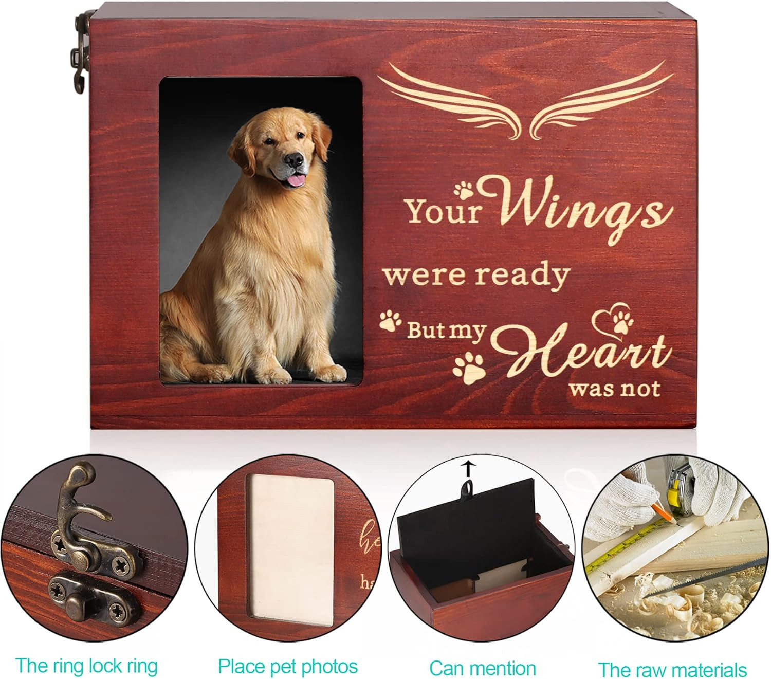 Pet Memorial Urns for Dog or Cat Ashes, Large Wooden Funeral Cremation Urns with