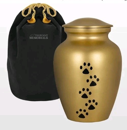 Trupoint Memorials Small Pet Urn for Dogs and Cats Ashes, Paws Print Gold Color