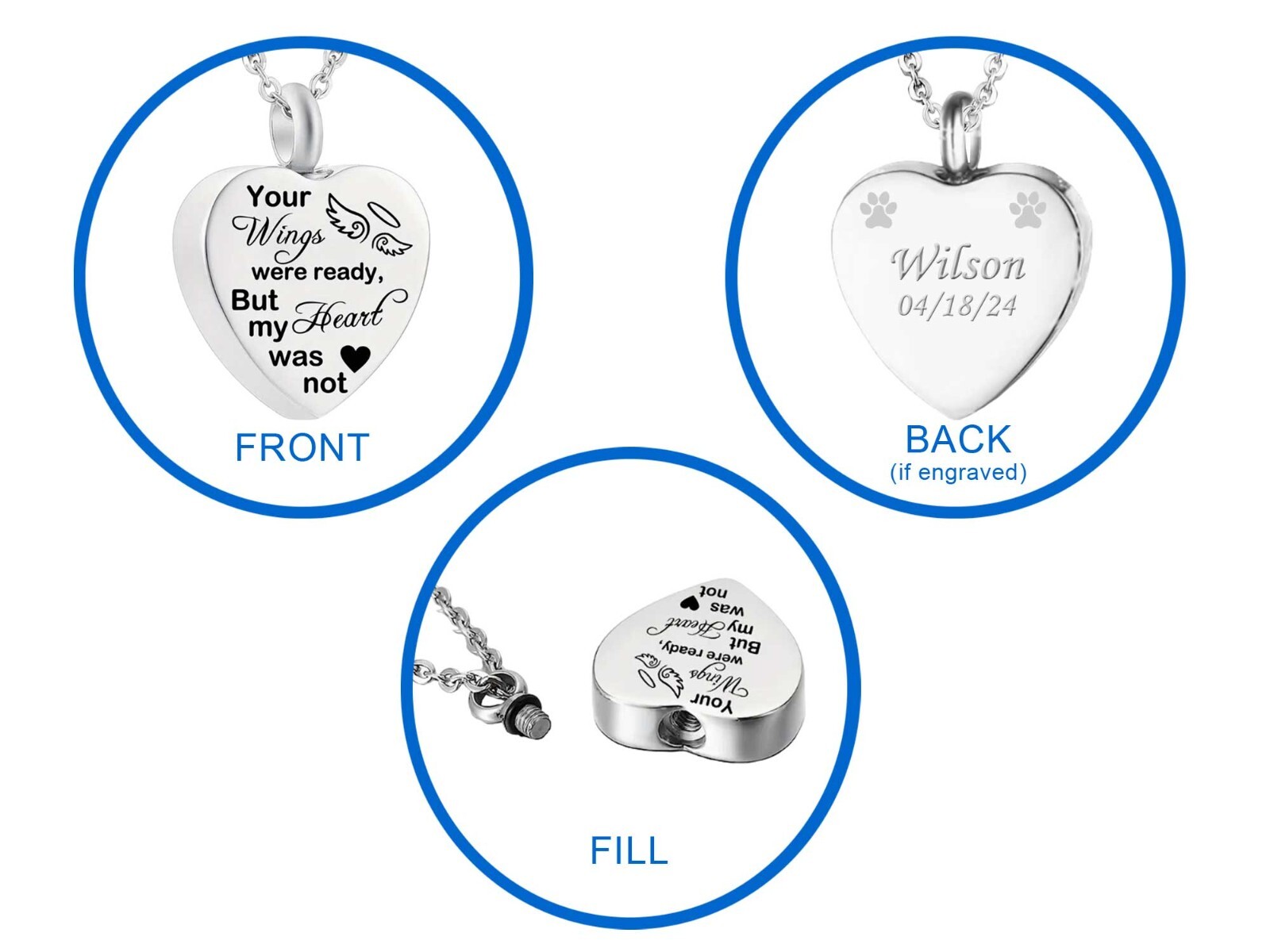 Pet Keepsake Urn Wings Were Ready Interchangeable Necklace or Key Ring Jewelry