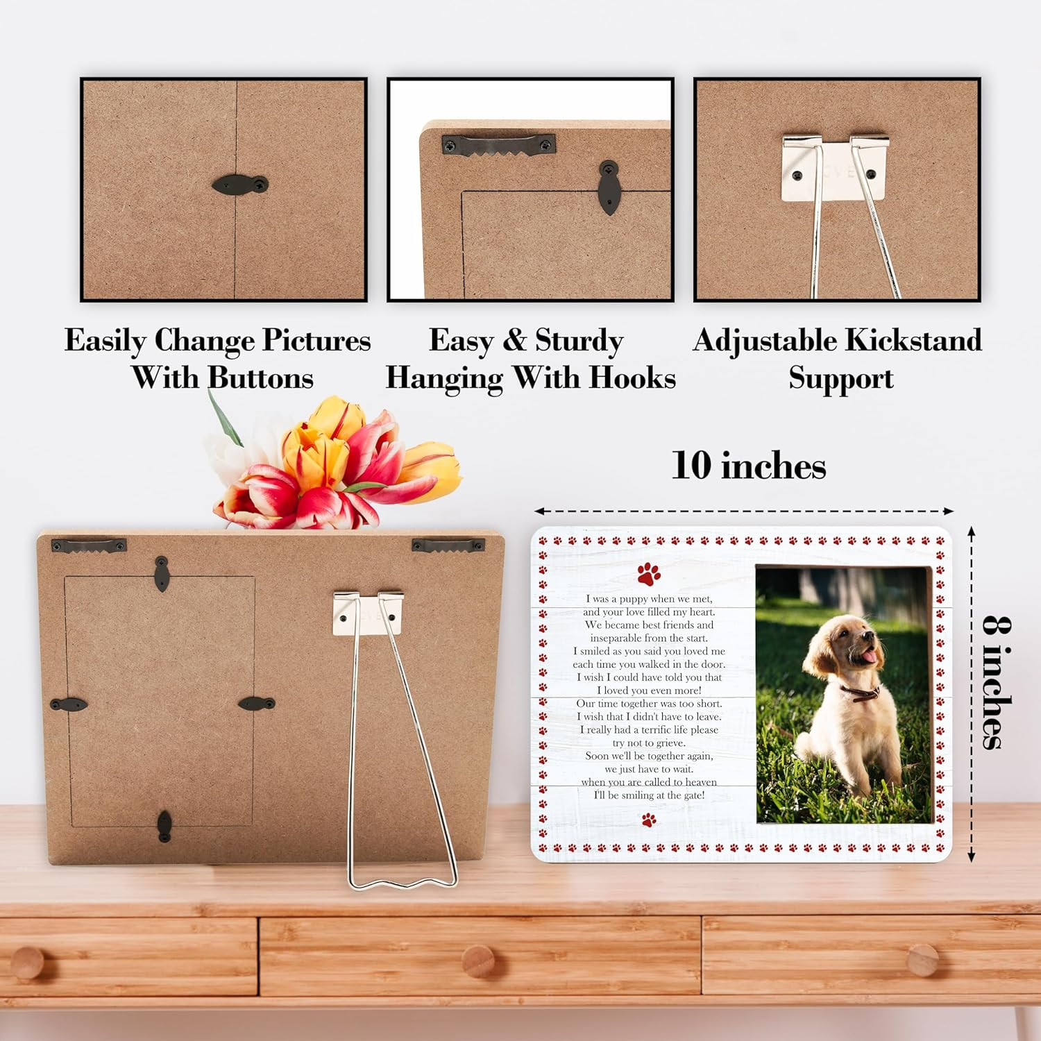Pet Memorial Picture Frame, Remembrance Photo Frame for Dogs & Cats, Sympathy Gi