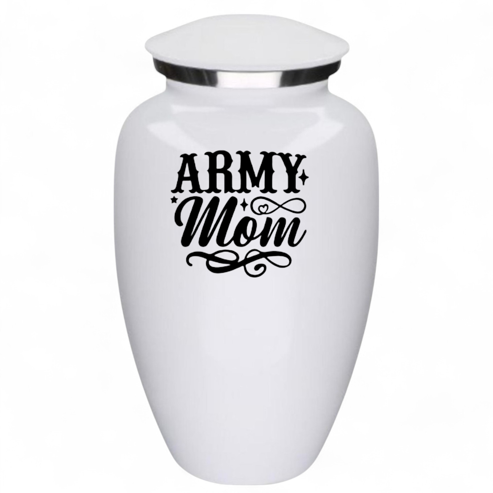 Army Mom White Metal Adult Cremation Urn 190 Cu In Military Memorial Urn