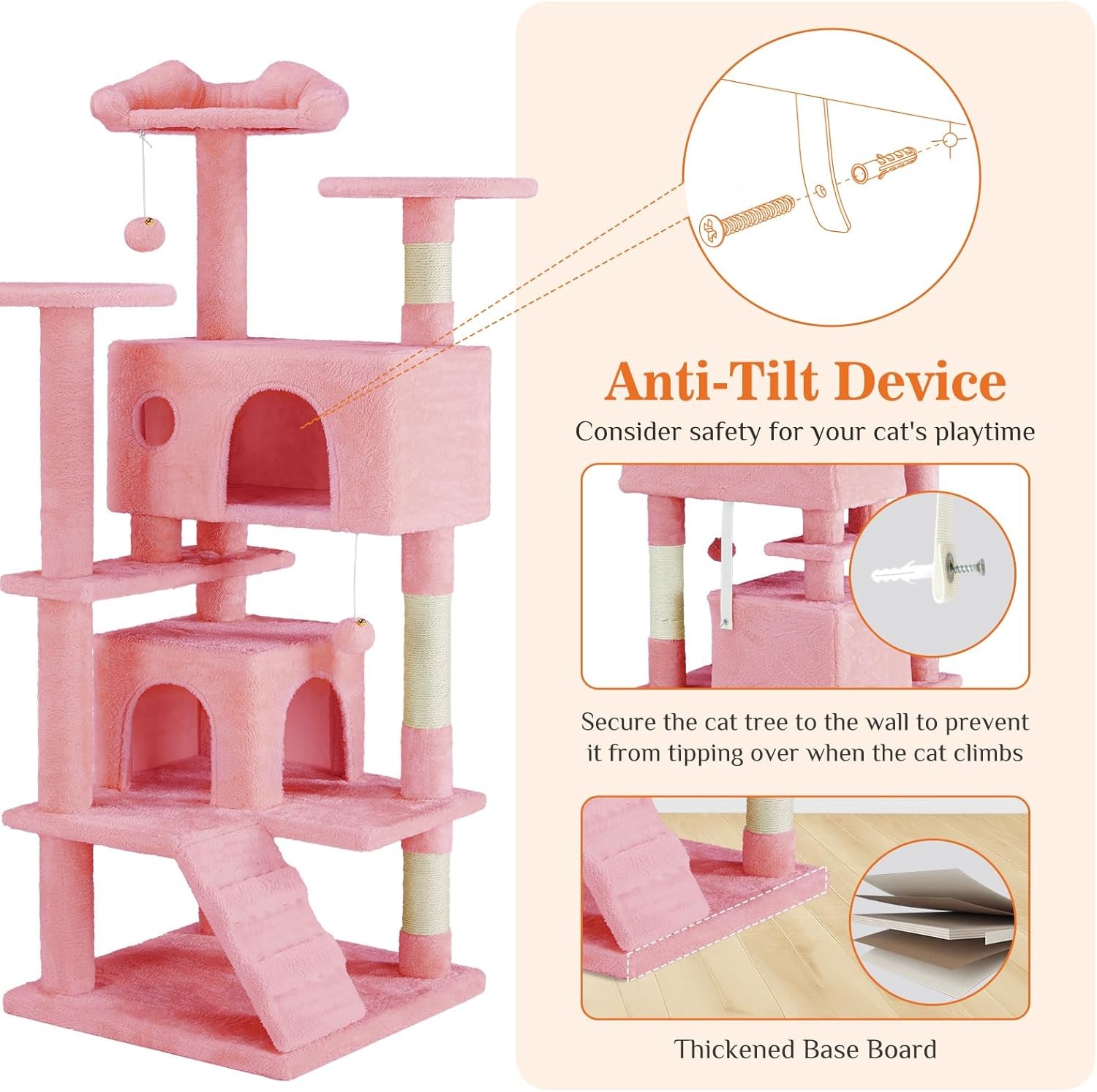 54 -Cat Tree Tower – Multi-level With Sisal Grab Post, Indoor Apartment With Lad