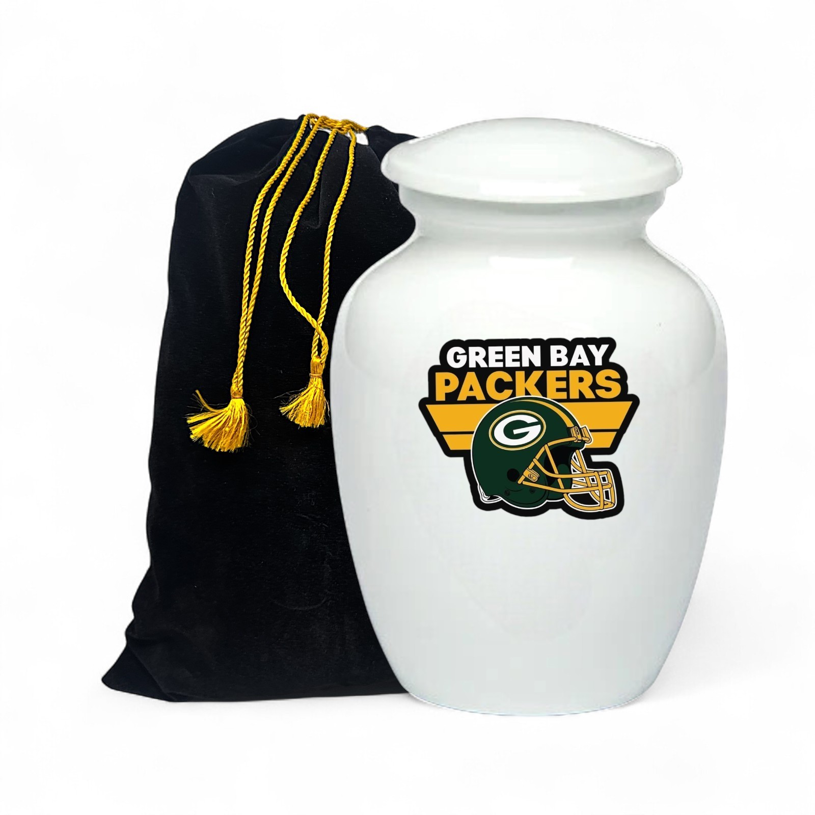 Green Bay Packers Football Style Cremation Urn Adult Ashes White Metal 8 In Urns