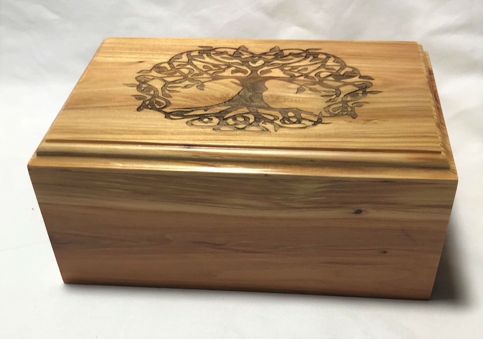 Large wood Pet Cremation Urn Engraved Tree of Life, Engraved name/date on front