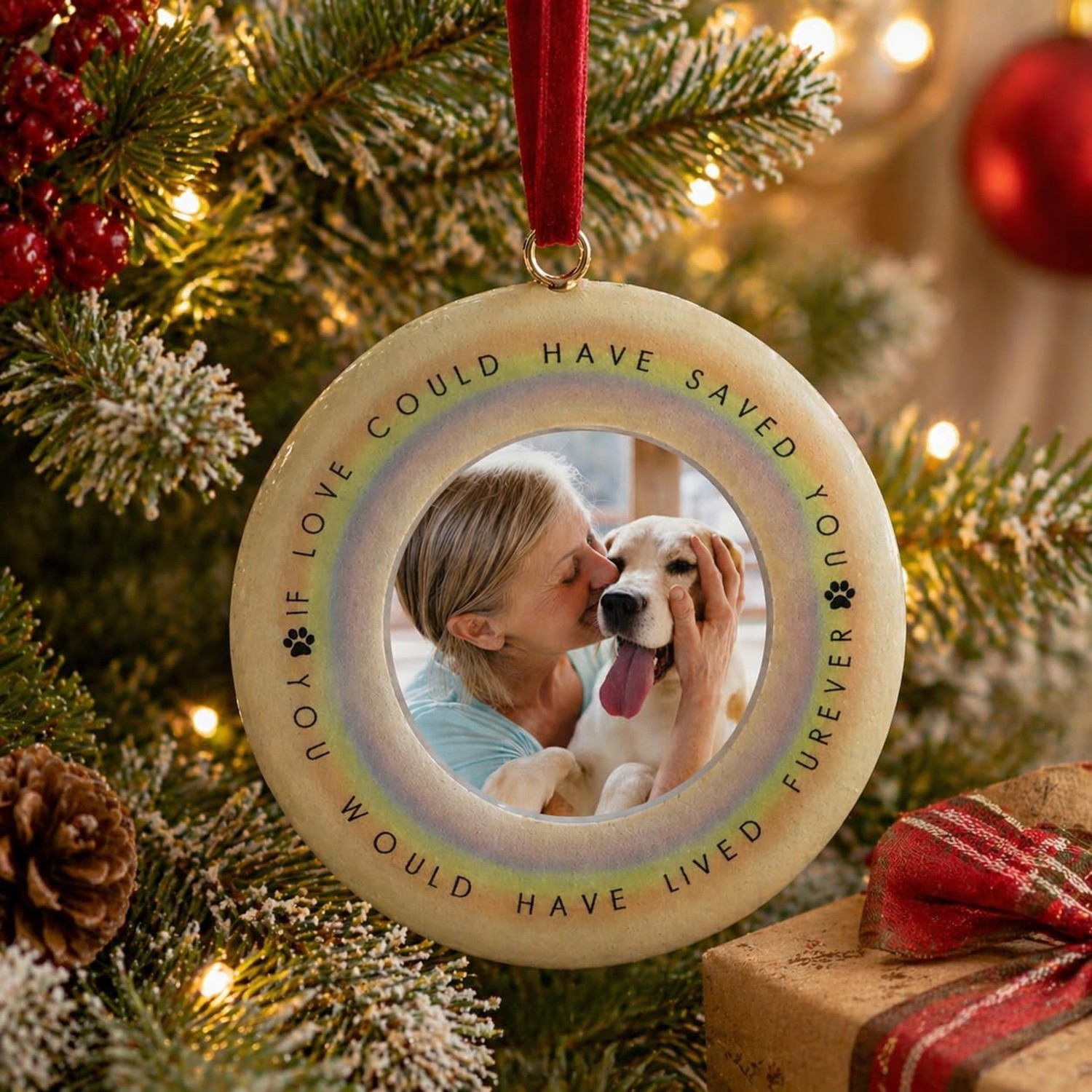 Pet Memorial Photo Ornament with Picture Frame – “If Love Could Have