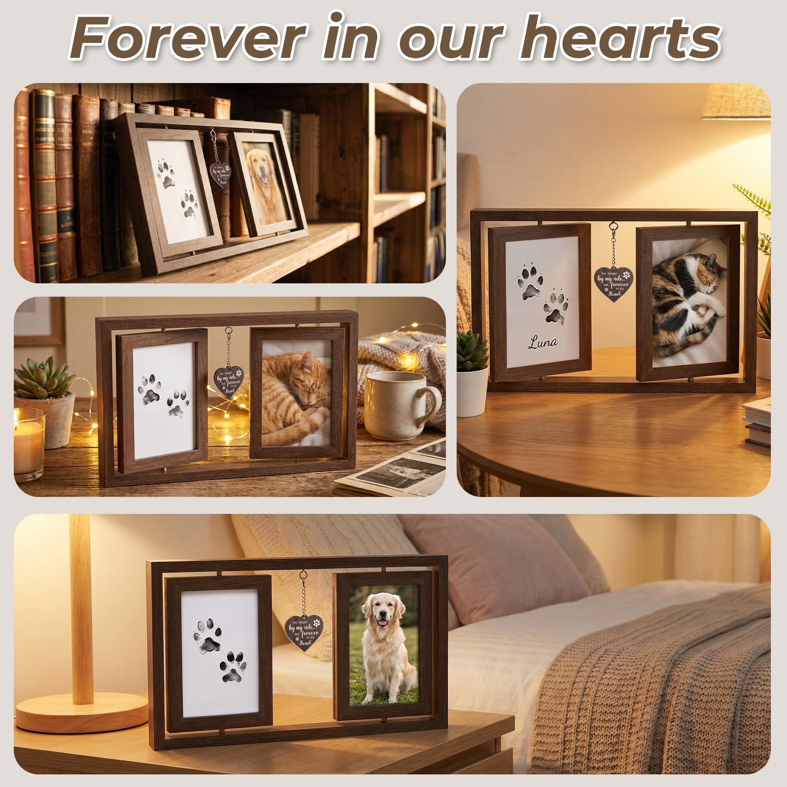 Znysuyii Pet Memorial Gifts For Loss Of Dog Cat Rotating Wooden 4X6 Picture
