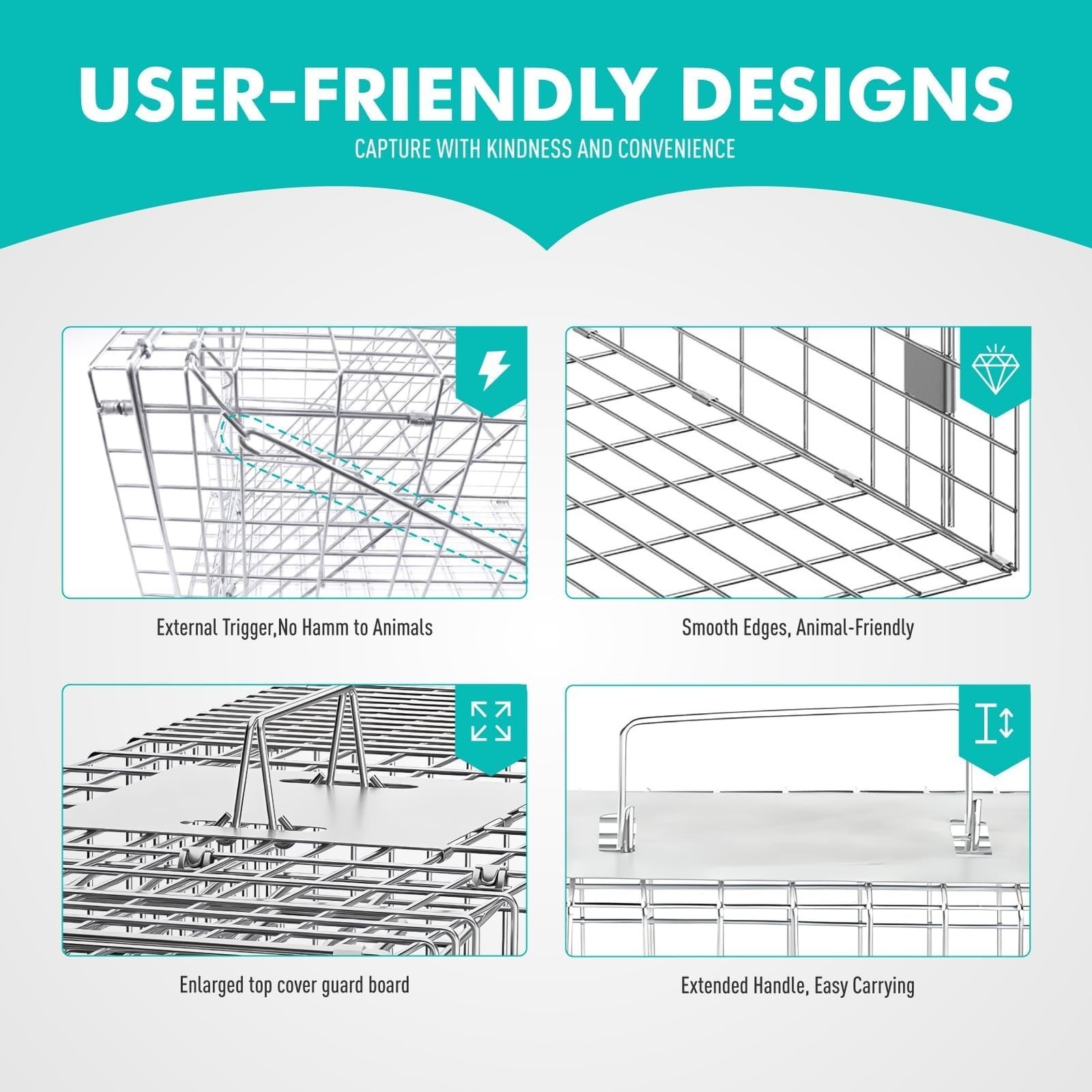 Live Animal Cage Trap, 31″ x 11″ x 12″ Heavy Duty Folding Raccoon Traps, Huma…