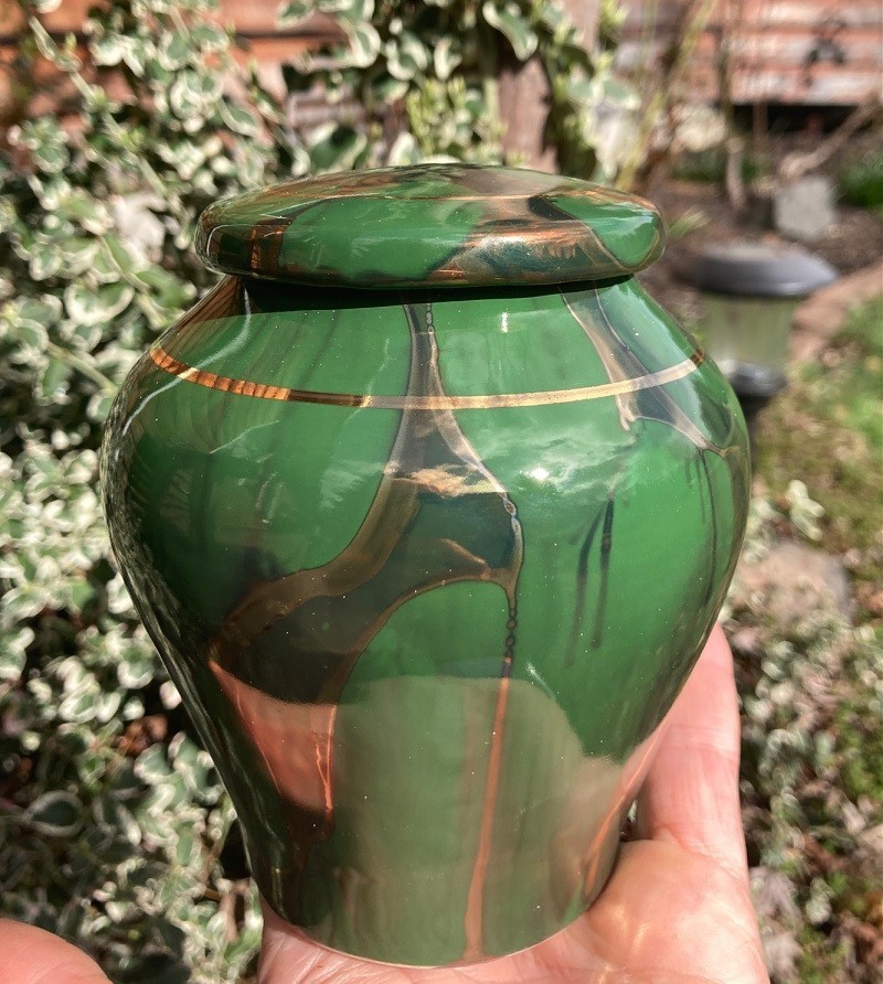 Handmade Ceramic Cremation Urn in Poppy, small size for pet ashes, 50 cubic inch