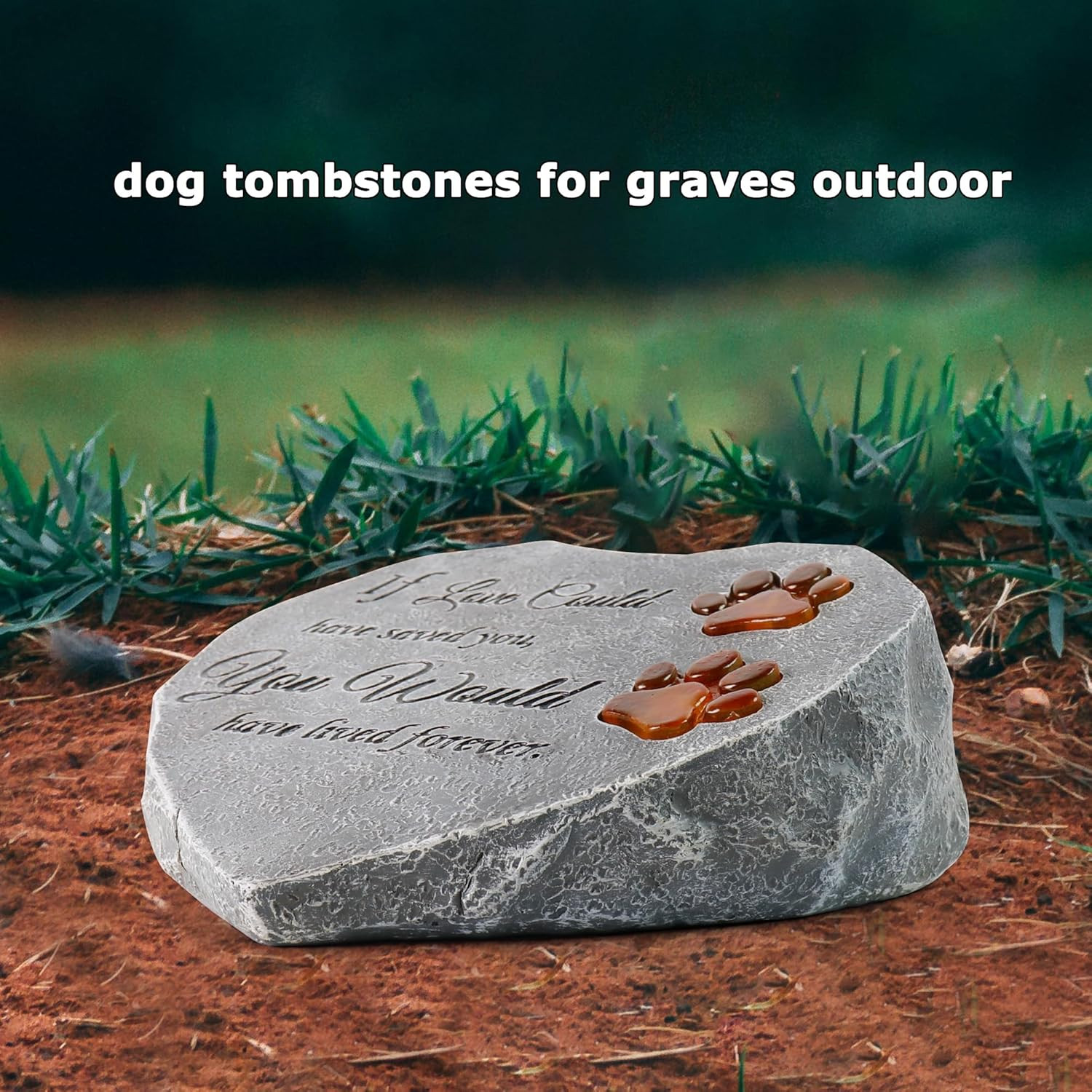 Solar Light Pet Memorial Stones Heart Shaped Dog Grave Markers Outdoor, Shinning