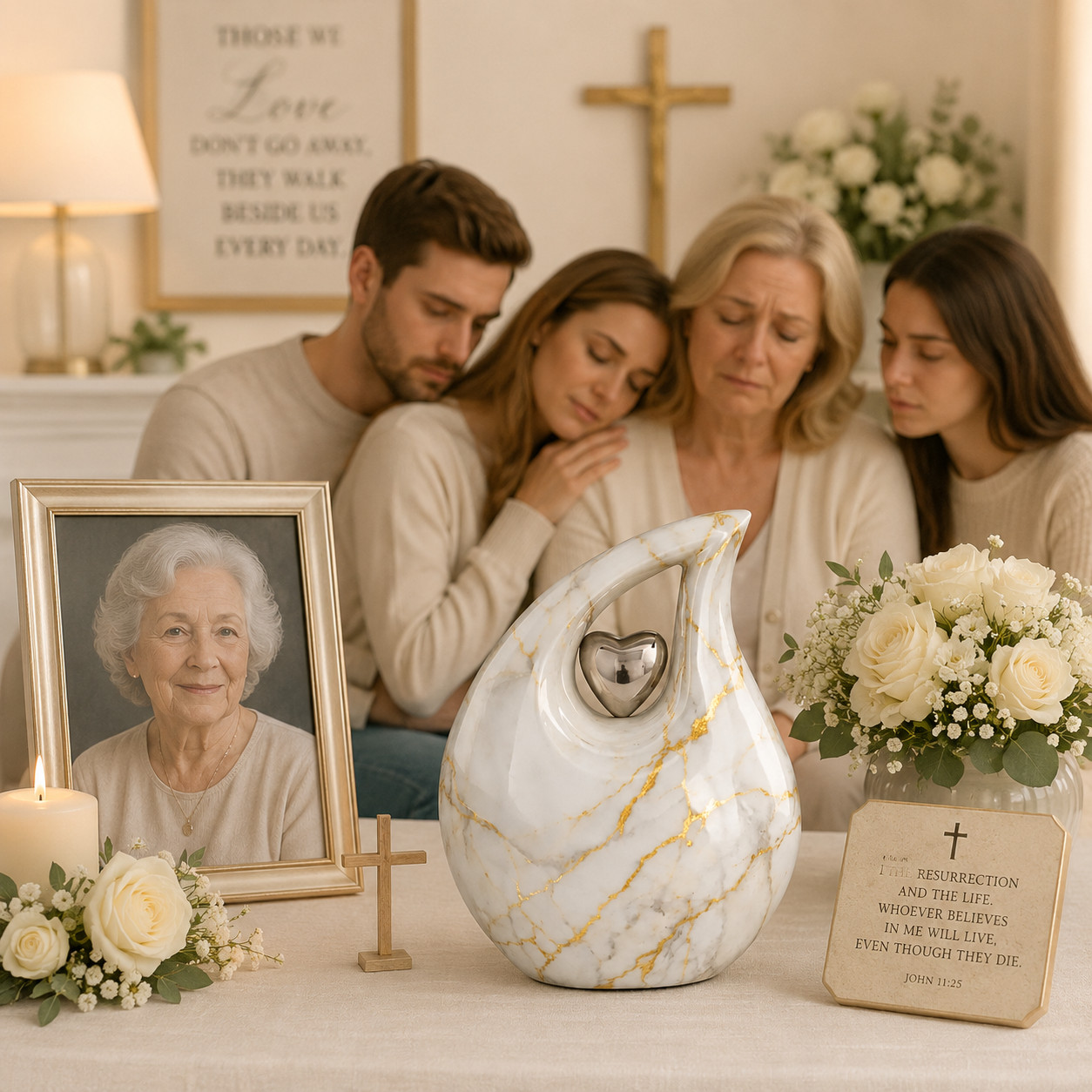 White Gold Marble Teardrop Cremation Urn Adult Human Ashes for Your Love Ones
