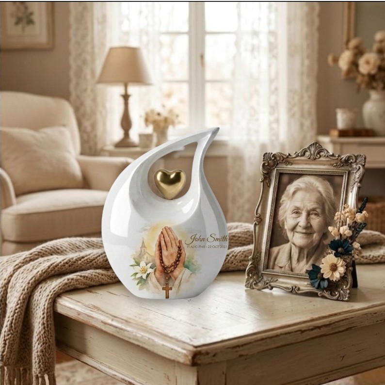 Personalized Praying Hand Aluminum Cremation Urn Adult Human Ashes for Men Women