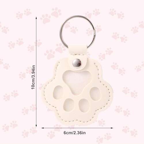 4pcs Pet Paw Print Leather Keychains, White PU Leather Dog & Cat Hair