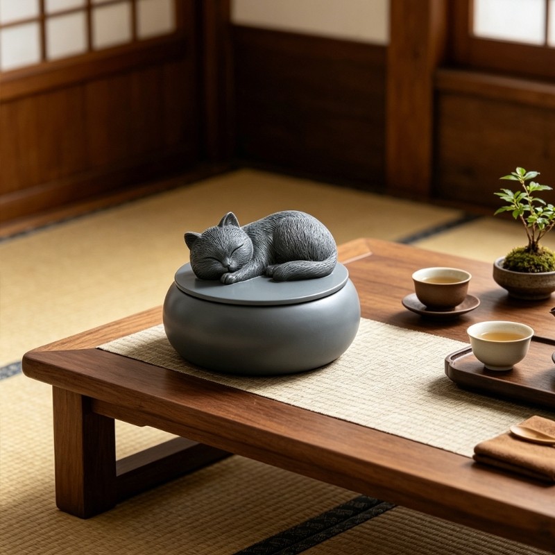 Resin Sleep Cats Urn For Ashes Pet Memorial Statue Outdoor Indoor Decorative