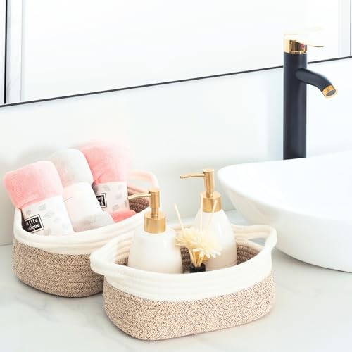 5-Piece Small Decorative Woven Storage Baskets Set for Shelves, Light Brown