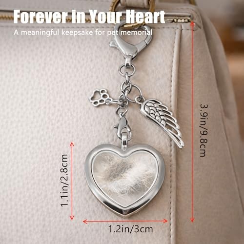 Pet Loss Memorial Heart Keychain Fur Locket Stainless Steel