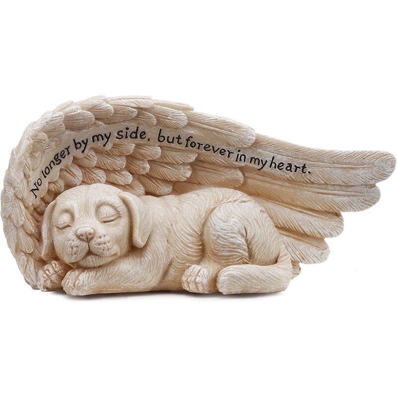 Pet Memorial Gravestones for Dog with Angel Wings Tombstone Garden Statue